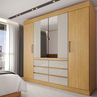 Guarda-Roupa Casal Honey Com 4 Portas 6 Gavetas com Espelho Cinamomo/Off White - Panorama Móveis