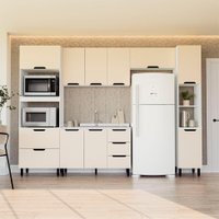 Cozinha Compacta Sem Tampo com Paneleiro Meena 10 Portas 4 Gavetas Creme e Branca