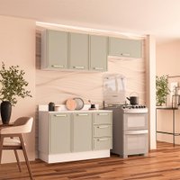 Cozinha Completa com Tampo e Rodapé Amara 6 Portas 3 Gavetas Verde e Branca
