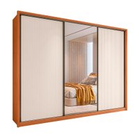 Guarda-Roupa Casal com Espelho Amara 3 Portas 6 Gavetas Freijó e Off White