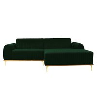 Sofá 3 Lugares Molino com Chaise Direito Veludo Verde e Dourado