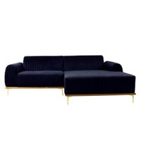 Sofá 3 Lugares Molino com Chaise Direito Veludo Azul Marinho e Dourado