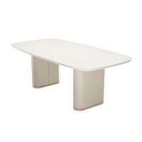 Mesa de Jantar Retangular com Tampo de Vidro Off White Lintz Bege e Champanhe 219 cm