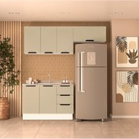 Cozinha Compacta sem Tampo com Rodapé Meena 6 Portas 3 Gavetas Verde e Branca
