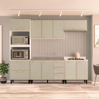 Cozinha Compacta Sem Tampo Amara 10 Portas 4 Gavetas Verde e Branca