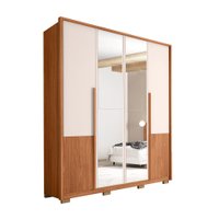 Guarda-Roupa Casal com Espelho Tango 4 Portas 3 Gavetas Off White e Freijó
