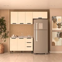 Cozinha Compacta sem Tampo Meena 6 Portas 3 Gavetas Creme e Branca