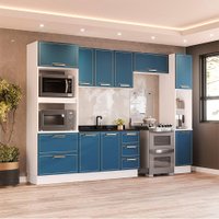 Cozinha Compacta Sem Tampo com Rodapé e Paneleiro Amara 10 Portas 4 Gavetas Azul e Branca