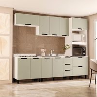 Cozinha Compacta Sem Tampo Meena 10 Portas 4 Gavetas Verde e Branca