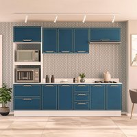 Cozinha Completa com Tampo e Rodapé Amara 10 Portas 4 Gavetas Azul e Branca