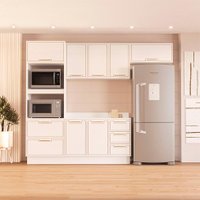 Cozinha Completa com Tampo e Rodapé Amara 8 Portas 4 Gavetas Branca