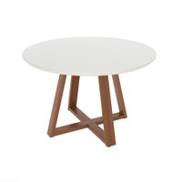 Mesa de Jantar Redonda com Tampo de Vidro Off White Bennett Natural 135 cm