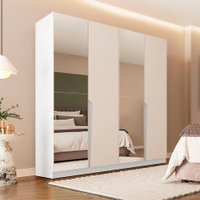 Guarda-Roupa Casal com Espelho Porto 4 Portas 4 Gavetas Branco e Creme