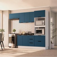 Cozinha Compacta Sem Tampo com Rodapé Meena 8 Portas 4 Gavetas Azul e Branca