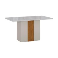 Mesa de Jantar Retangular com Tampo de Vidro Doha 100% MDF Off White e Amadeirado 120 cm