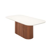 Mesa de Jantar Retangular com Tampo de Vidro Off White Kalina Canela 219 cm