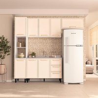 Cozinha Compacta Sem Tampo Amara 8 Portas 3 Gavetas Creme e Branca