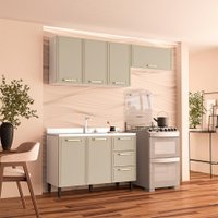 Cozinha Compacta Sem Tampo Amara 6 Portas 3 Gavetas Verde e Branca