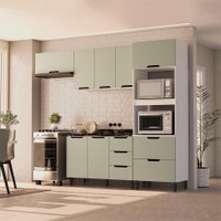 Cozinha Compacta Sem Tampo Meena 8 Portas 4 Gavetas Verde e Branca
