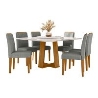Conjunto de Mesa Quadrada com Tampo de Vidro Giratório Off White e 6 Cadeiras Ana Poliéster Cinza e Ypê