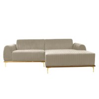 Sofá 3 Lugares Molino com Chaise Direito Veludo Creme e Dourado