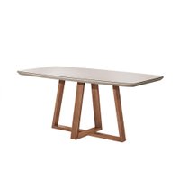 Mesa de Jantar Retangular com Tampo de Vidro Off White Bennett Natural 180 cm