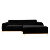 Sofá 3 Lugares Molino com Chaise Direito Veludo Grafite e Dourado