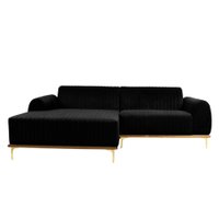 Sofá 3 Lugares Molino com Chaise Esquerdo Veludo Grafite e Dourado