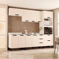 Cozinha Compacta Sem Tampo Meena 10 Portas 4 Gavetas Creme e Branca