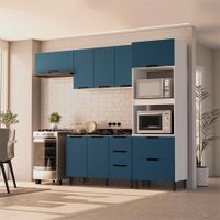 Cozinha Compacta Sem Tampo Meena 8 Portas 4 Gavetas Azul e Branca