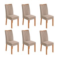 Conjunto com 6 Cadeiras Apogeu Linho Bege e Amêndoa