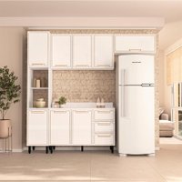 Cozinha Completa com Tampo Amara 8 Portas 3 Gavetas Branca