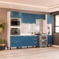 Cozinha Completa com Tampo e Paneleiro Amara 10 Portas 4 Gavetas Azul e Branca