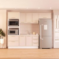 Cozinha Compacta Sem Tampo com Rodapé Amara 8 Portas 4 Gavetas Creme e Branca