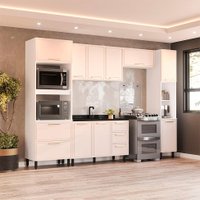 Cozinha Compacta Sem Tampo com Paneleiro Amara 10 Portas 4 Gavetas Creme e  Branca