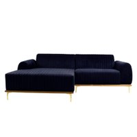 Sofá 3 Lugares Molino com Chaise Esquerdo Veludo Azul Marinho e Dourado