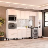 Cozinha Completa com Tampo e Paneleiro Amara 10 Portas 4 Gavetas Creme e Branca