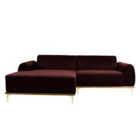 Sofá 3 Lugares Molino com Chaise Esquerdo Veludo Marrom e Dourado