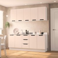 Cozinha Compacta Sem Tampo com Rodapé Meena 9 Portas 3 Gavetas Creme e Branca