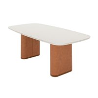 Mesa de Jantar Retangular com Tampo de Vidro Off White Lintz Caramelo e Canela 219 cm
