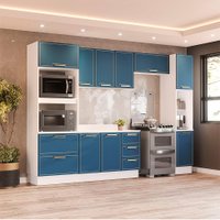 Cozinha Completa com Tampo, Rodapé e Paneleiro Amara 10 Portas 4 Gavetas Azul e Branca