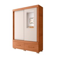 Guarda-Roupa Solteiro com Espelho Sereno 2 Portas 2 Gavetas Freijó e Off White