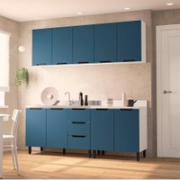 Cozinha Compacta Sem Tampo Meena 9 Portas 3 Gavetas Azul e Branca