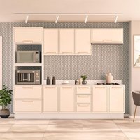 Cozinha Completa com Tampo e Rodapé Amara 10 Portas 4 Gavetas Creme e Branca