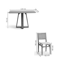 Conjunto de Mesa Retangular com Tampo de Madeira Maciça Frame e 4 Cadeiras Serena Poliéster Cinza Claro e Natural