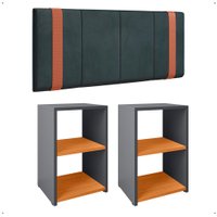 Kit 2 Mesinhas Lateral Prateleira Organizadora Cinza/Cinamomo Cabeceira Suspensa Cama Box Casal 1,4 Estofada Suede - RPM