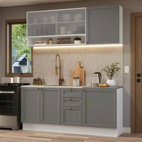 Armário de Cozinha Compacta 180 cm Branco/Cinza Vik Madesa 03