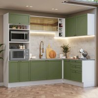 Armário de Cozinha Completa de Canto 399 cm Branco/Verde Vik Madesa 02