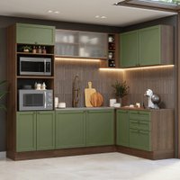 Armário de Cozinha Completa de Canto 399 cm Rustic/Verde Vik Madesa 01