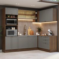 Armário de Cozinha Completa de Canto 399 cm Rustic/Cinza Vik Madesa 02
